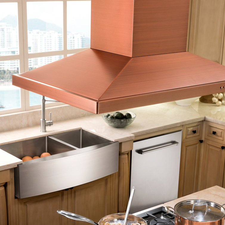 36" Copper Convertible Island Range Hood with Charcoal Filter