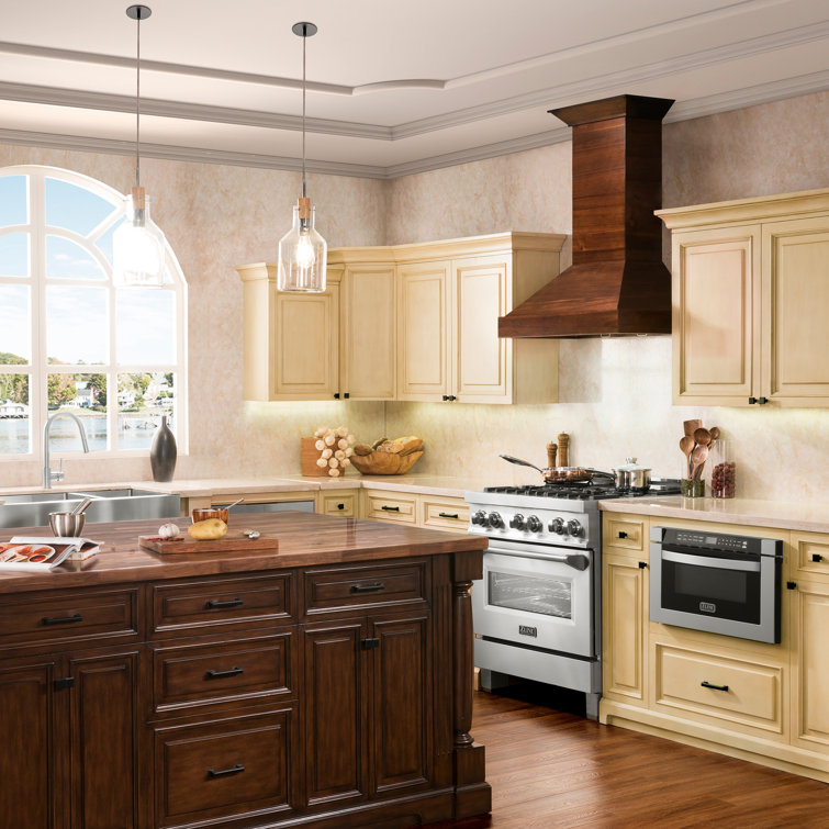 30'' Walnut and Stainless Steel Wall Mount Range Hood