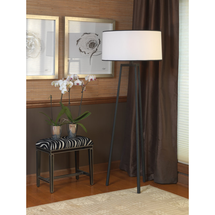 Shinto Elegant Wrought Iron Tripod Floor Lamp with White Fabric Shade