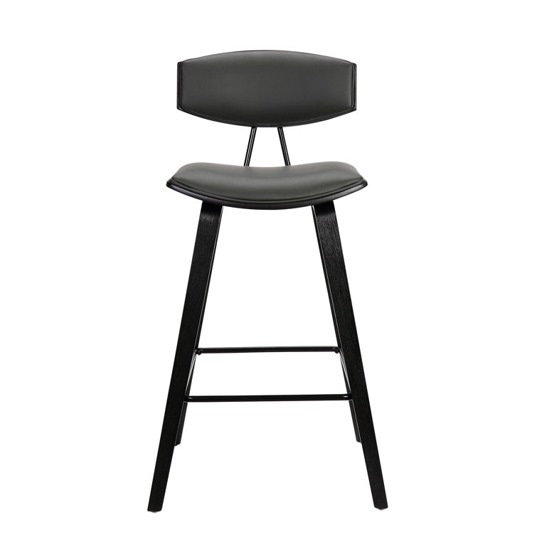 Gray Faux Leather & Black Brushed Wood Contemporary Counter Stool