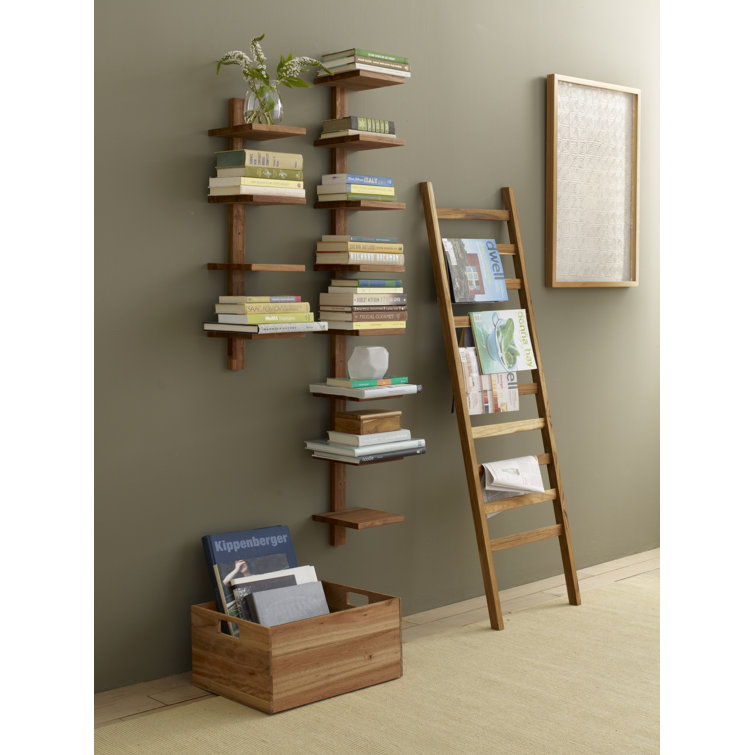 Eco-Friendly Teak 4-Tier Wall Mounted Shelf in Brown