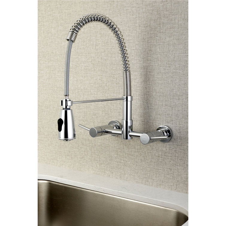 Concord Polished Chrome Dual Handle Wall-Mount Pull-Down Faucet