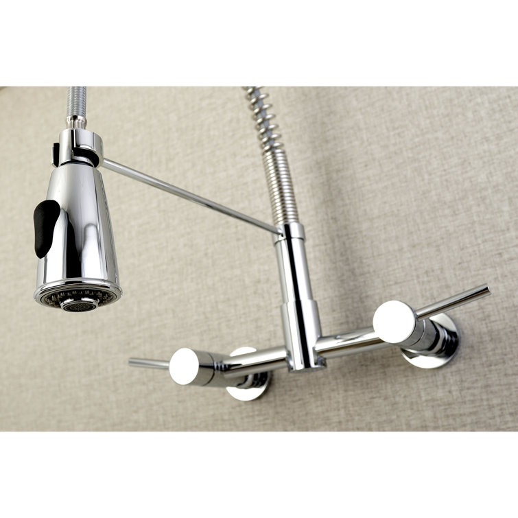 Concord Polished Chrome Dual Handle Wall-Mount Pull-Down Faucet