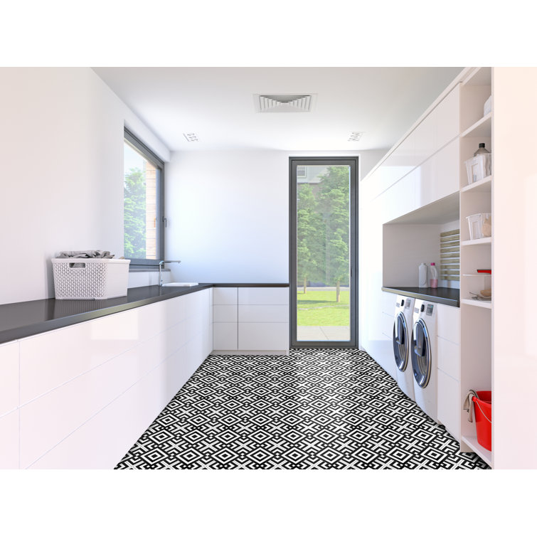 Geometric Black and White Self-Adhesive Vinyl Floor Tiles, 12" x 12", 20 Tiles