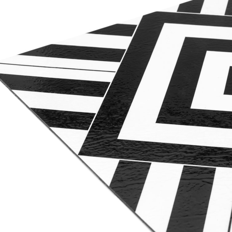 Geometric Black and White Self-Adhesive Vinyl Floor Tiles, 12" x 12", 20 Tiles