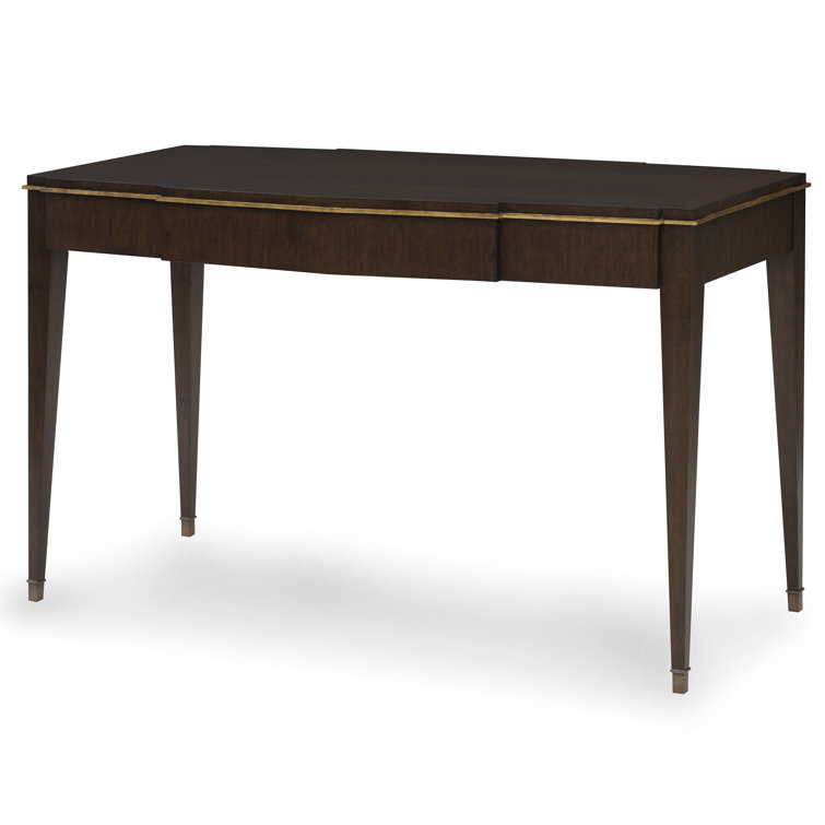 Walnut and Brass Trim Writing Desk with Drawer