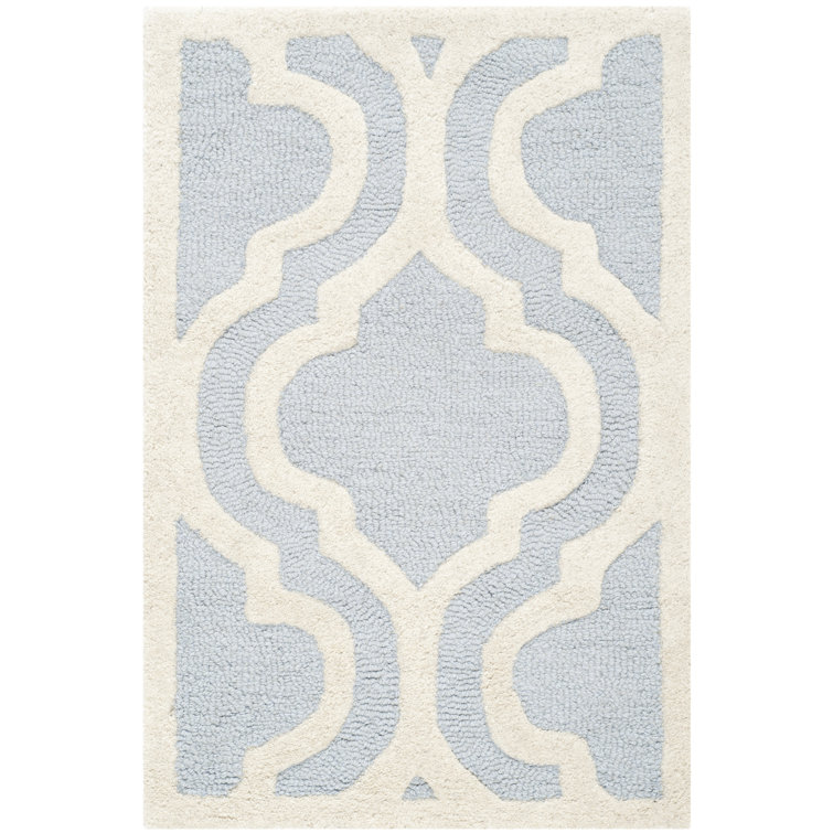 Hand-Tufted Wool Elegance Round Rug in Light Blue/Ivory, 2' x 3'