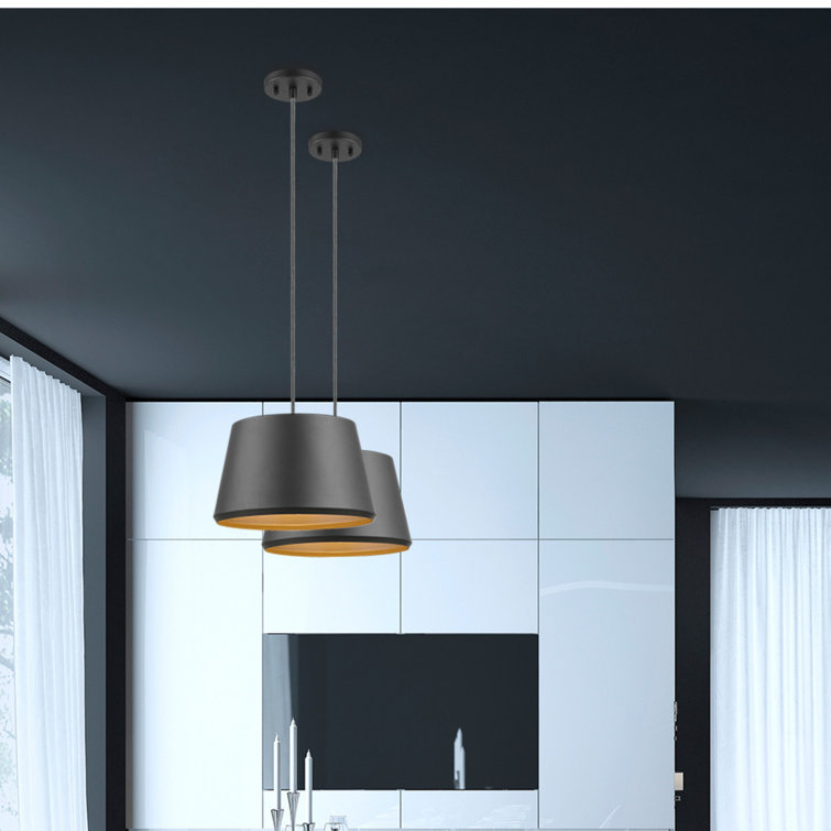 Chic Metallic Dark Gray Glass Drum Pendant Light