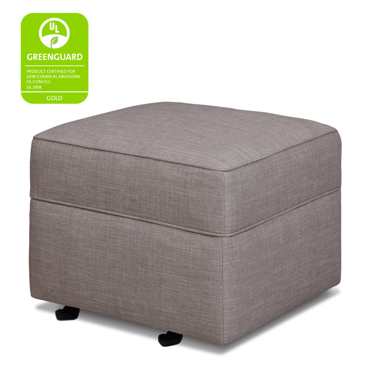 Steel Gray Tweed Square Gliding Ottoman with Metal Frame