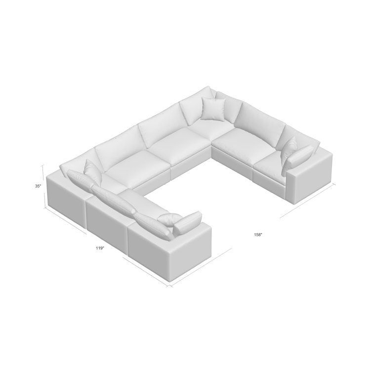 Teal Linen Fabric Eight-Piece Sectional Sofa with Down Fill Cushions
