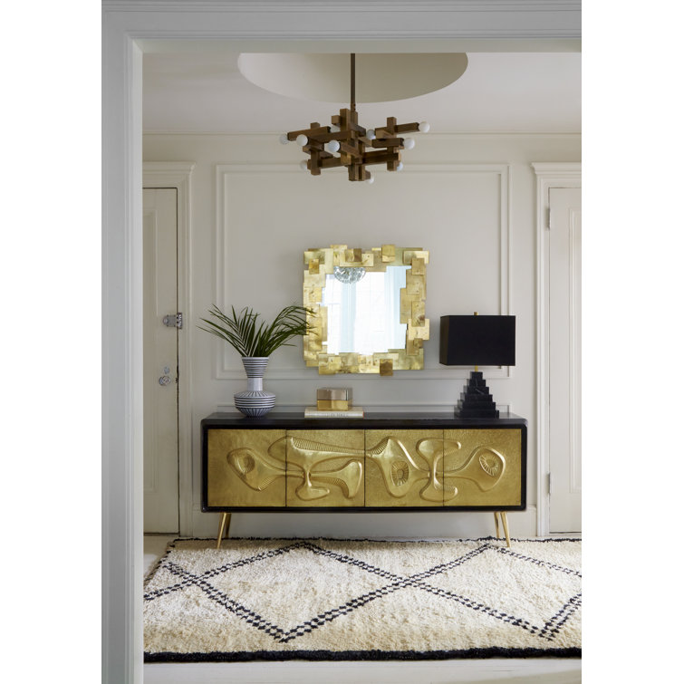Brutalist Inspired Black and Brass Hand-Hammered Credenza