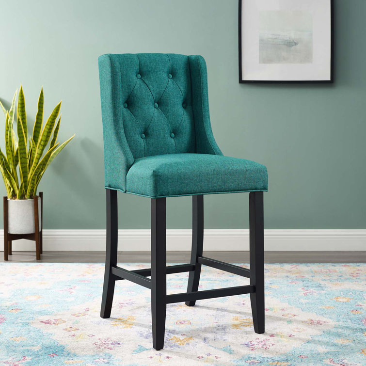 Teal Tufted Button Upholstered Wood Counter Stool