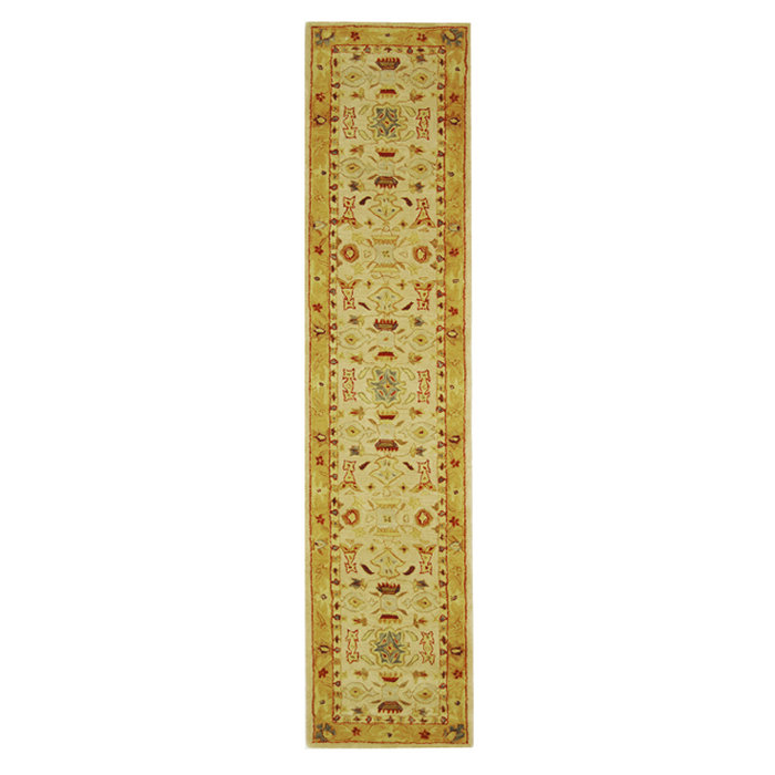 Handmade Ivory and Gold Wool Tufted Runner Rug 2'3" x 12'