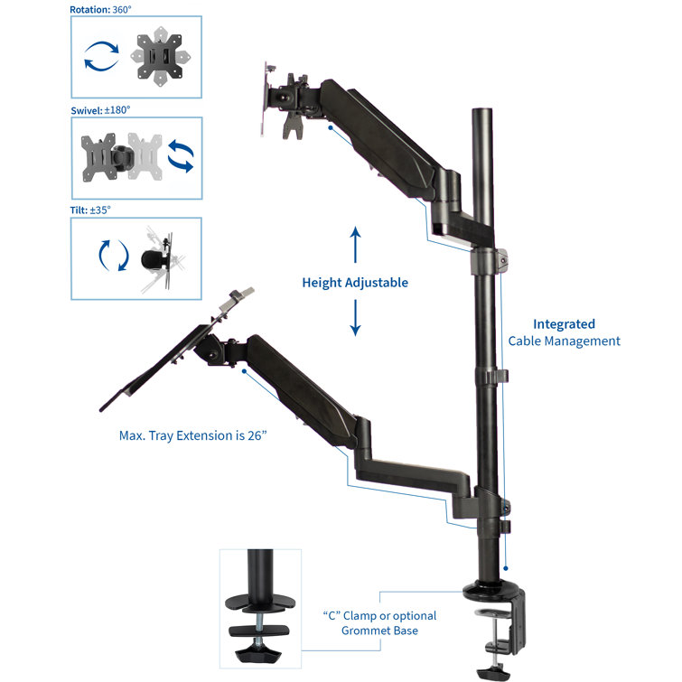 ErgoFlex Black Steel Dual Monitor Sit-Stand Workstation, 32" Max Screen