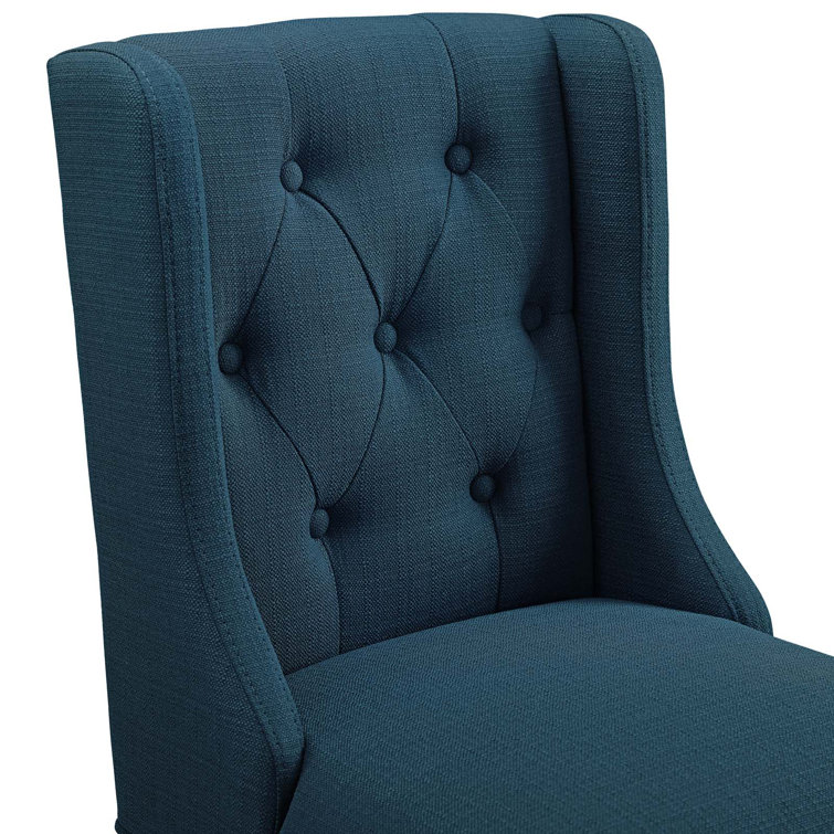 Azure Tufted Button Upholstered Fabric Counter Stool with Solid Wood Legs