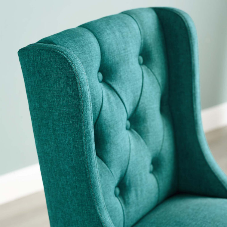 Teal Tufted Button Upholstered Wood Counter Stool