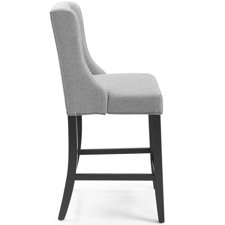 Light Gray Tufted Button Upholstered Counter Stool with Wood Legs