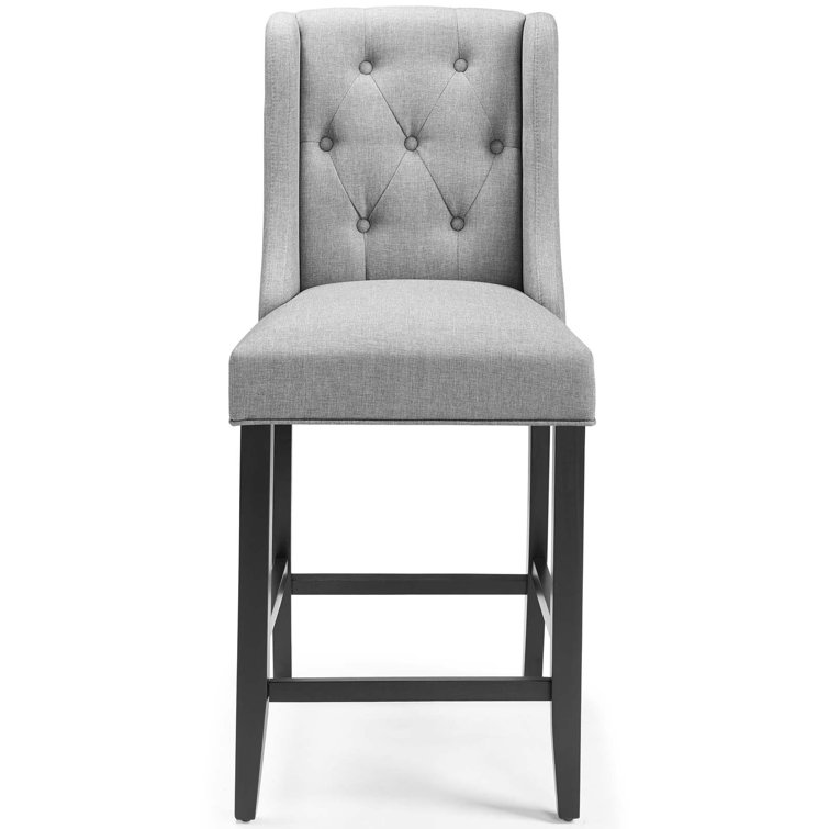 Light Gray Tufted Button Upholstered Counter Stool with Wood Legs