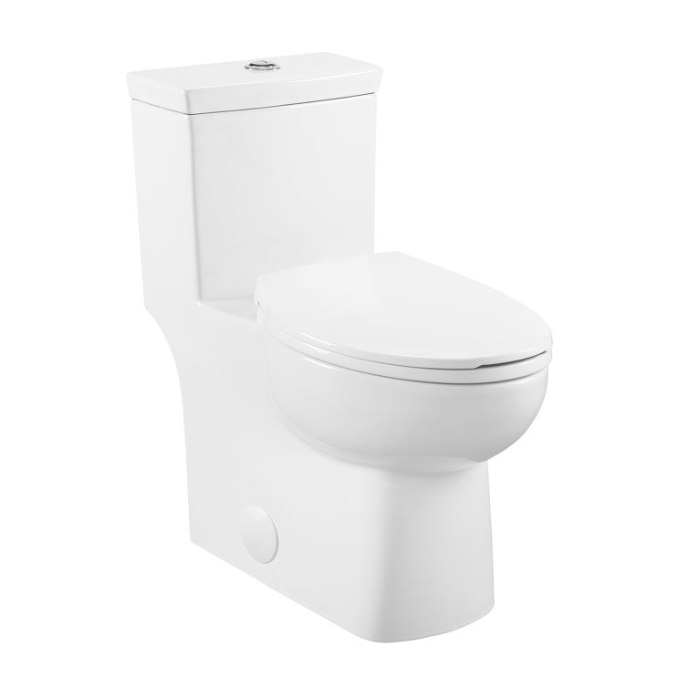 Glossy White Elongated Dual Flush One-Piece Toilet