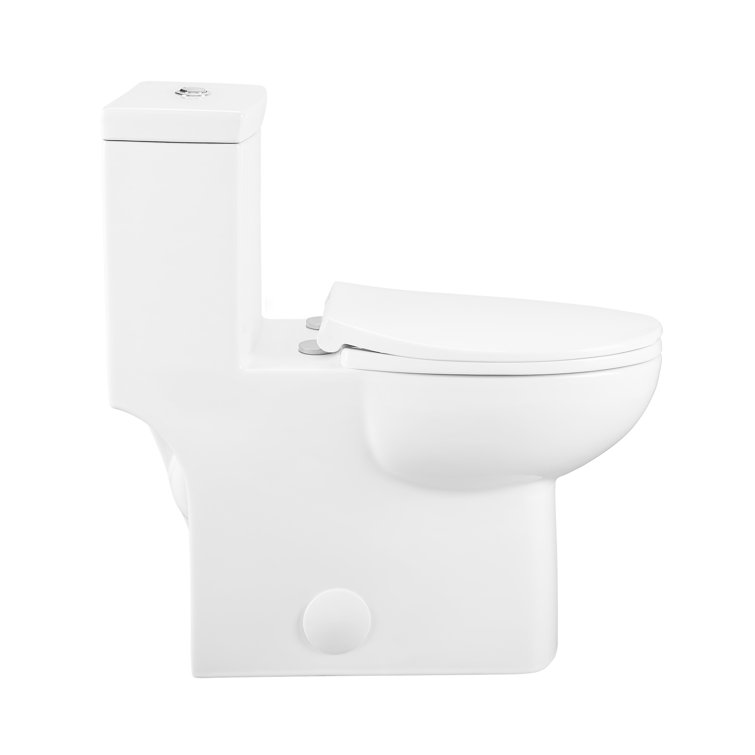 Glossy White Elongated Dual Flush One-Piece Toilet