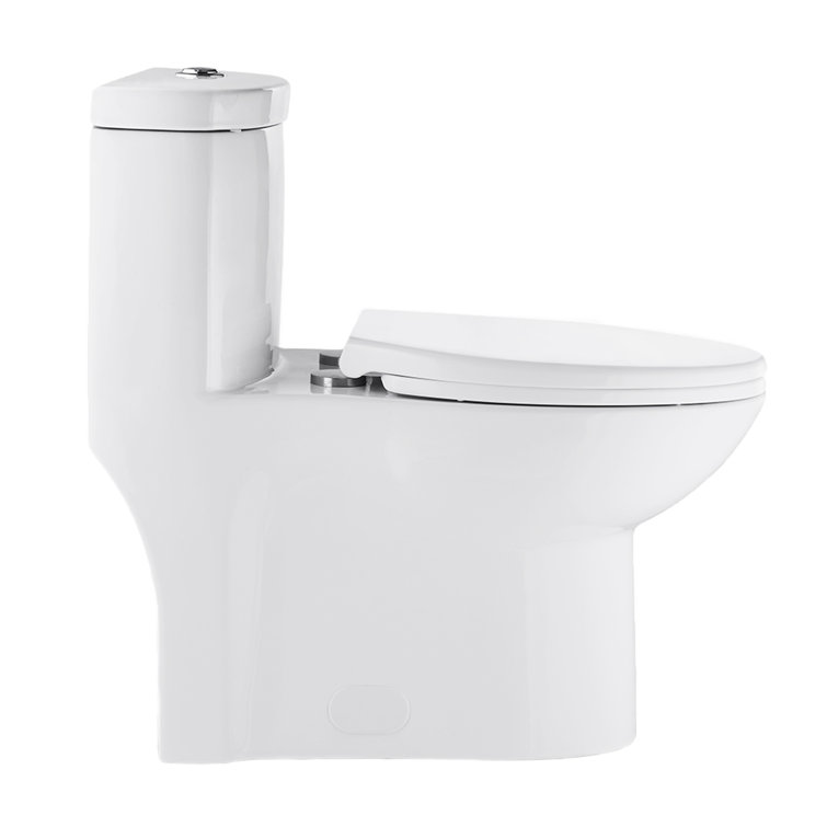 Glossy White Elongated Dual Flush One-Piece Toilet