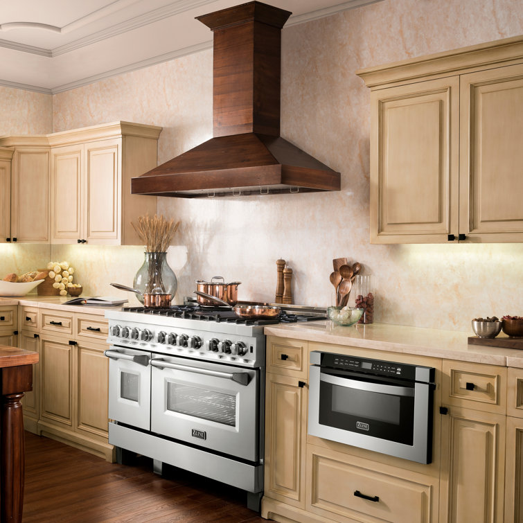 30'' Walnut and Stainless Steel Wall Mount Range Hood