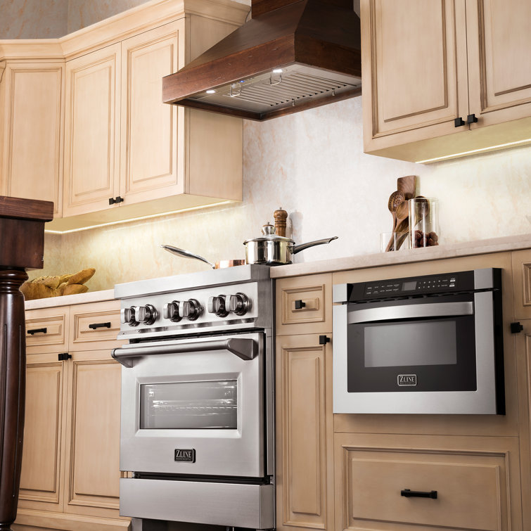 30'' Walnut and Stainless Steel Wall Mount Range Hood