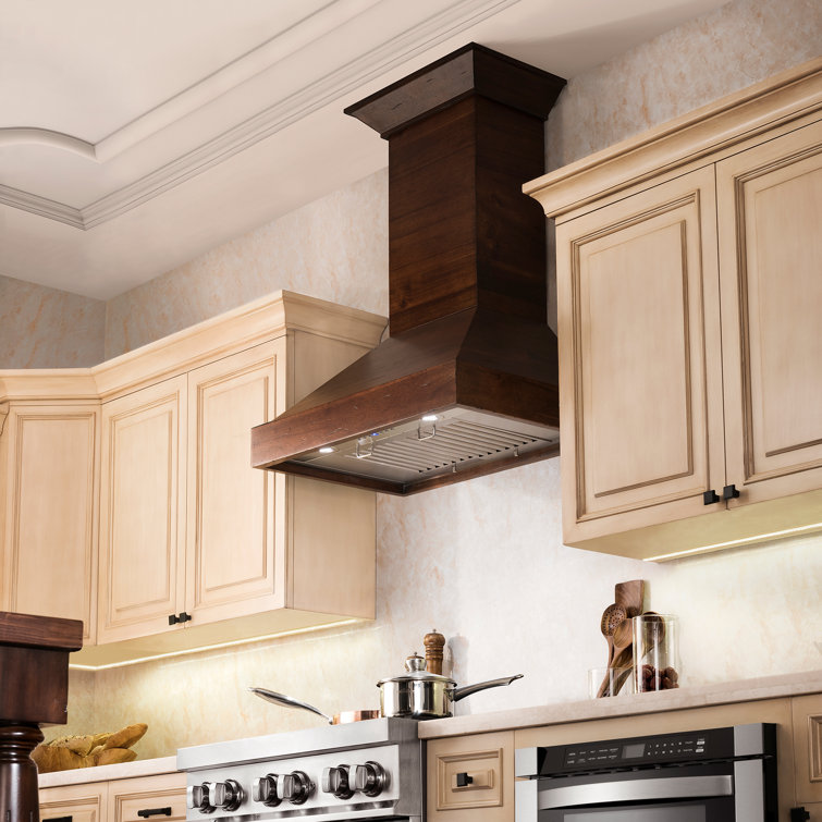 30'' Walnut and Stainless Steel Wall Mount Range Hood