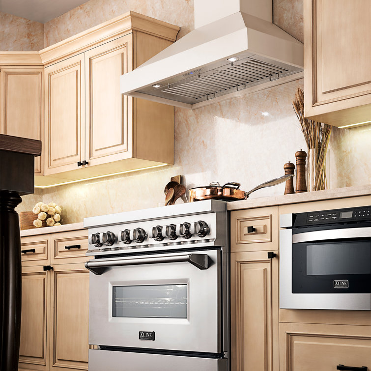 30" Cottage White Pine and Stainless Steel Wall Mount Range Hood