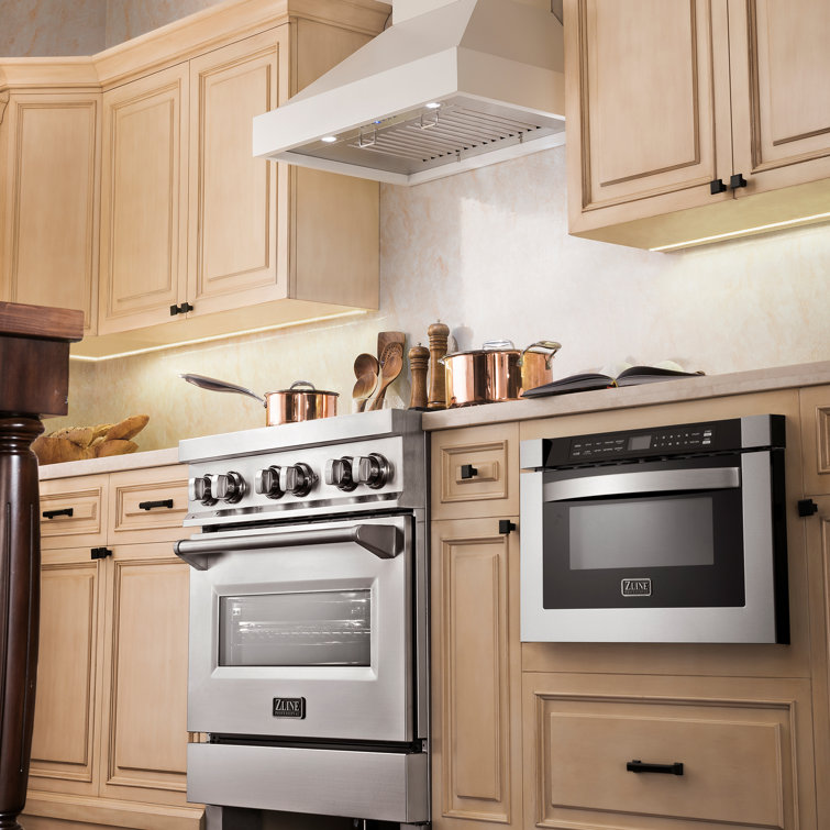 30" Cottage White Pine and Stainless Steel Wall Mount Range Hood