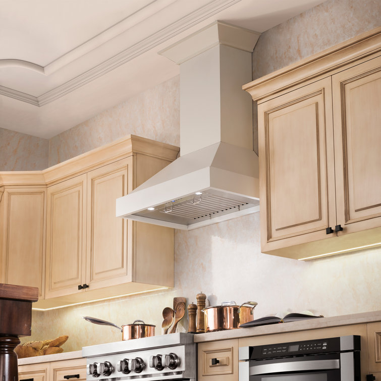 30" Cottage White Pine and Stainless Steel Wall Mount Range Hood