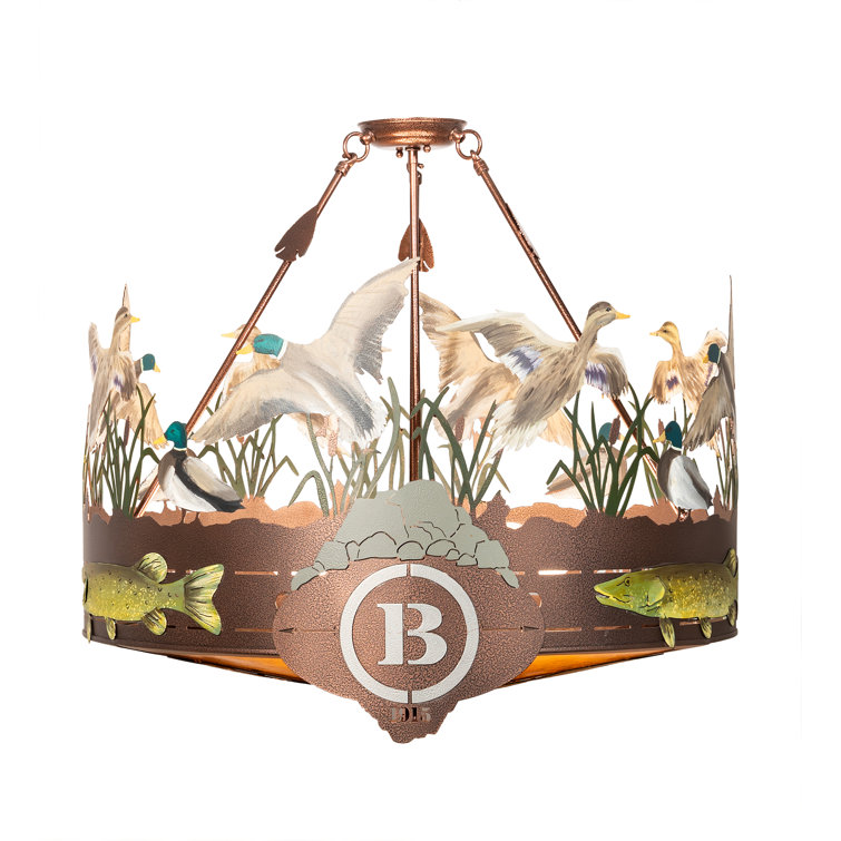 Copper and Glass Wildlife Semi-Flush Mount Light