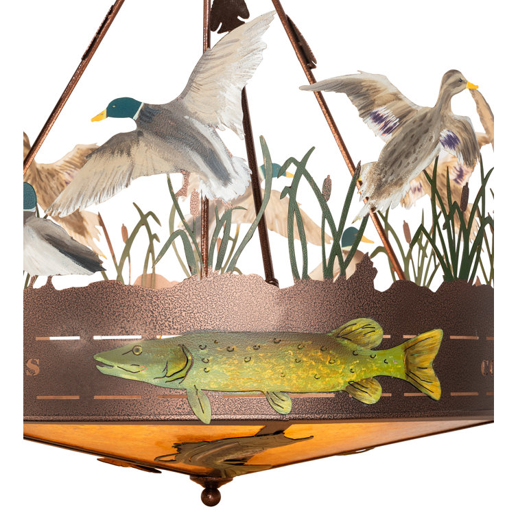 Copper and Glass Wildlife Semi-Flush Mount Light