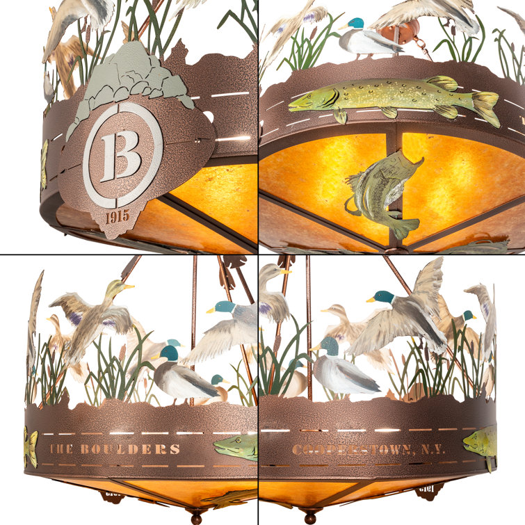 Copper and Glass Wildlife Semi-Flush Mount Light