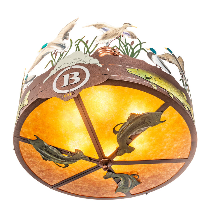 Copper and Glass Wildlife Semi-Flush Mount Light