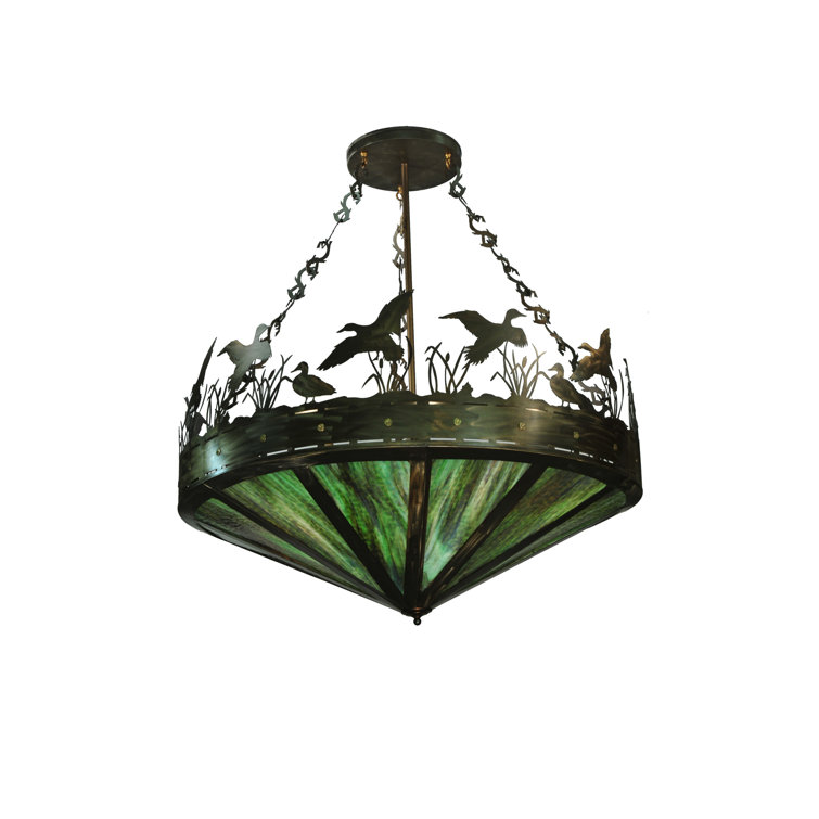 Antique Copper and Green Glass 9-Light Indoor/Outdoor Chandelier