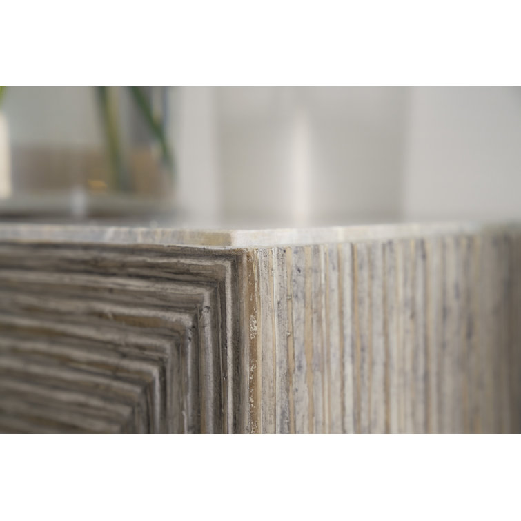 Gray Pecan Wood and Crema Marble Console Table with Storage