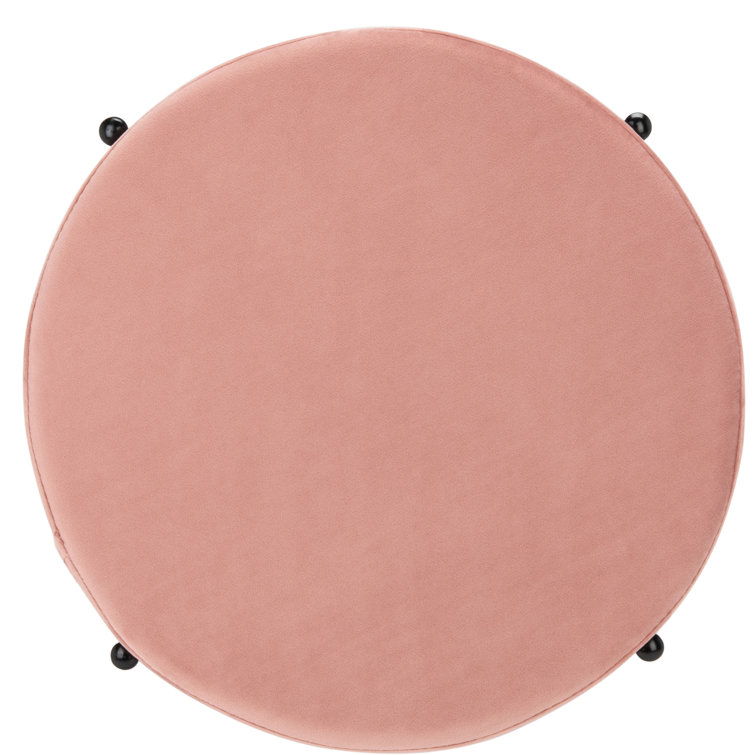 Lisbon 20" Dusty Rose Velvet Round Ottoman with Black Metal Legs