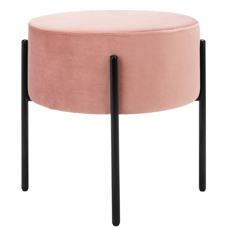 Lisbon 20" Dusty Rose Velvet Round Ottoman with Black Metal Legs