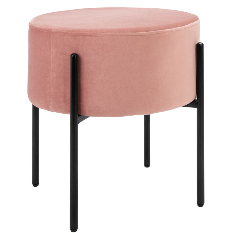 Lisbon 20" Dusty Rose Velvet Round Ottoman with Black Metal Legs