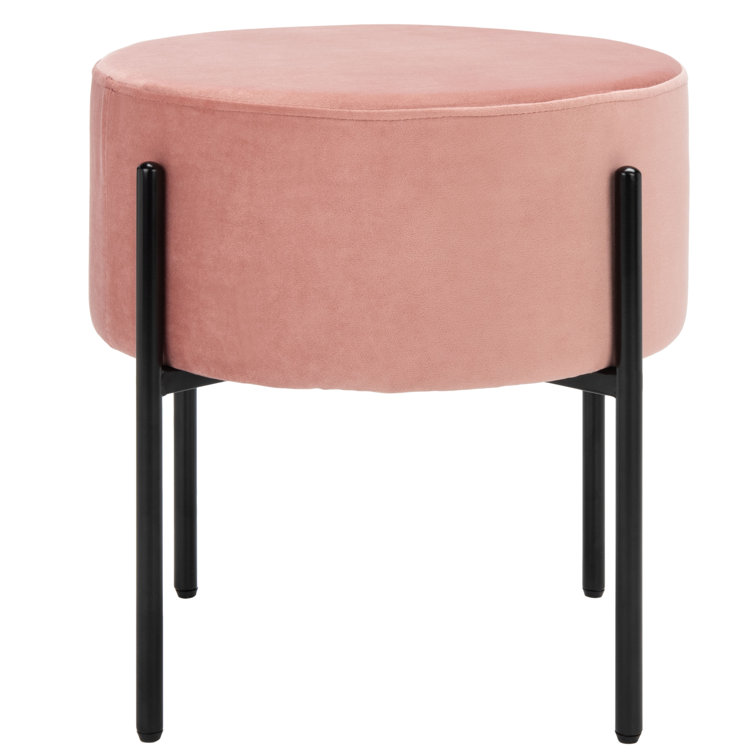 Lisbon 20" Dusty Rose Velvet Round Ottoman with Black Metal Legs