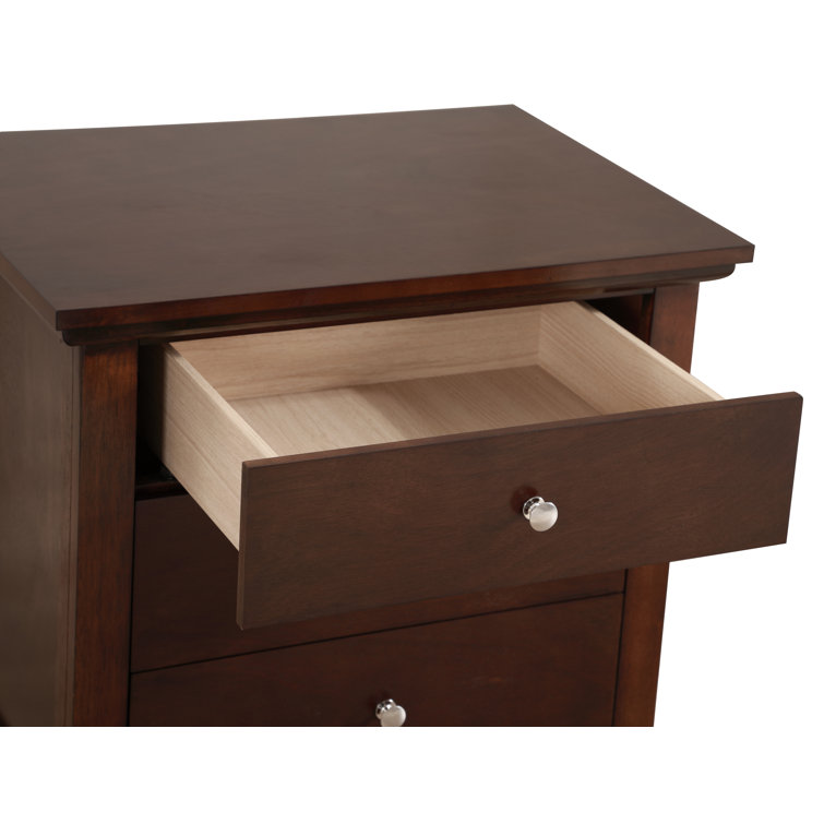 Cappuccino Solid Wood 3-Drawer Nightstand with Nickel Handles