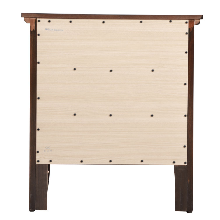 Cappuccino Solid Wood 3-Drawer Nightstand with Nickel Handles