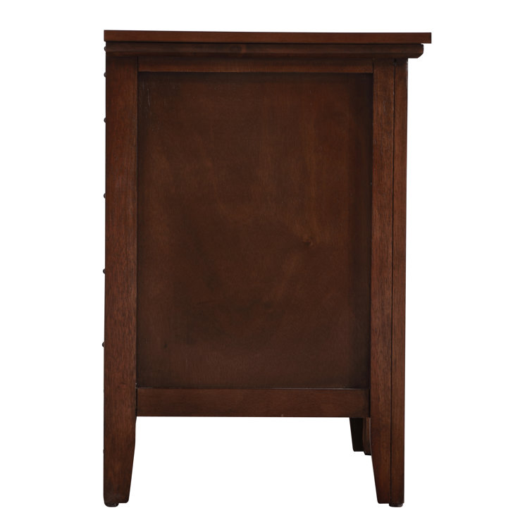Cappuccino Solid Wood 3-Drawer Nightstand with Nickel Handles