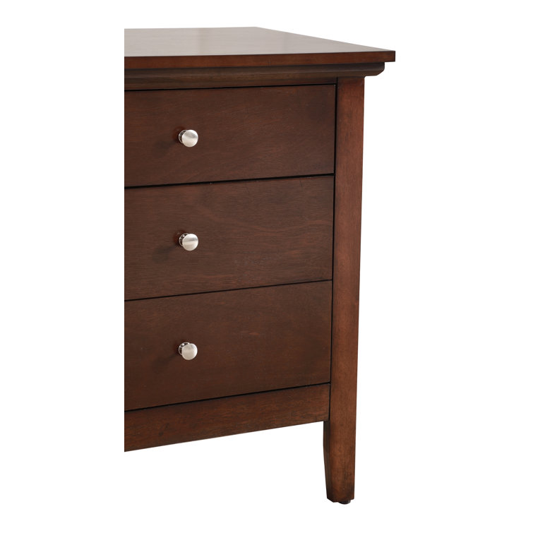 Cappuccino Solid Wood 3-Drawer Nightstand with Nickel Handles