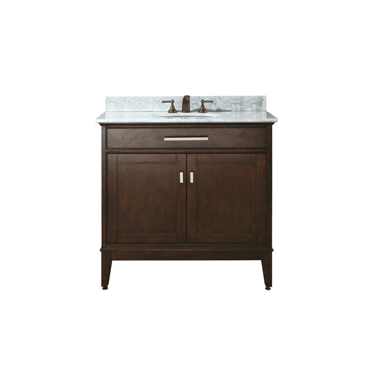 Madison 37" White Solid Wood Bathroom Vanity with Marble Top