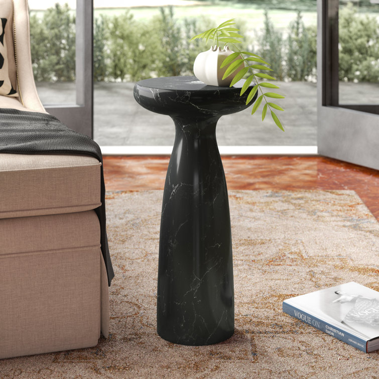 Black Marble Round Pedestal Table, 26"