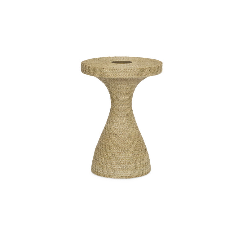 Marley 22" Round Wicker Seagrass and Brushed Brass End Table