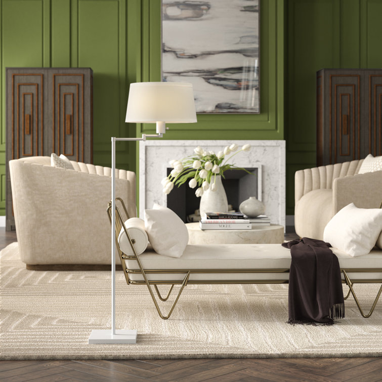Adjustable White Steel Swing Arm Floor Lamp