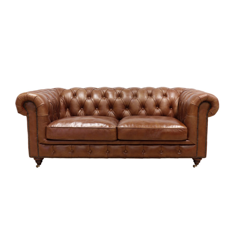 71.6'' Brown Genuine Leather Tufted Chesterfield Loveseat